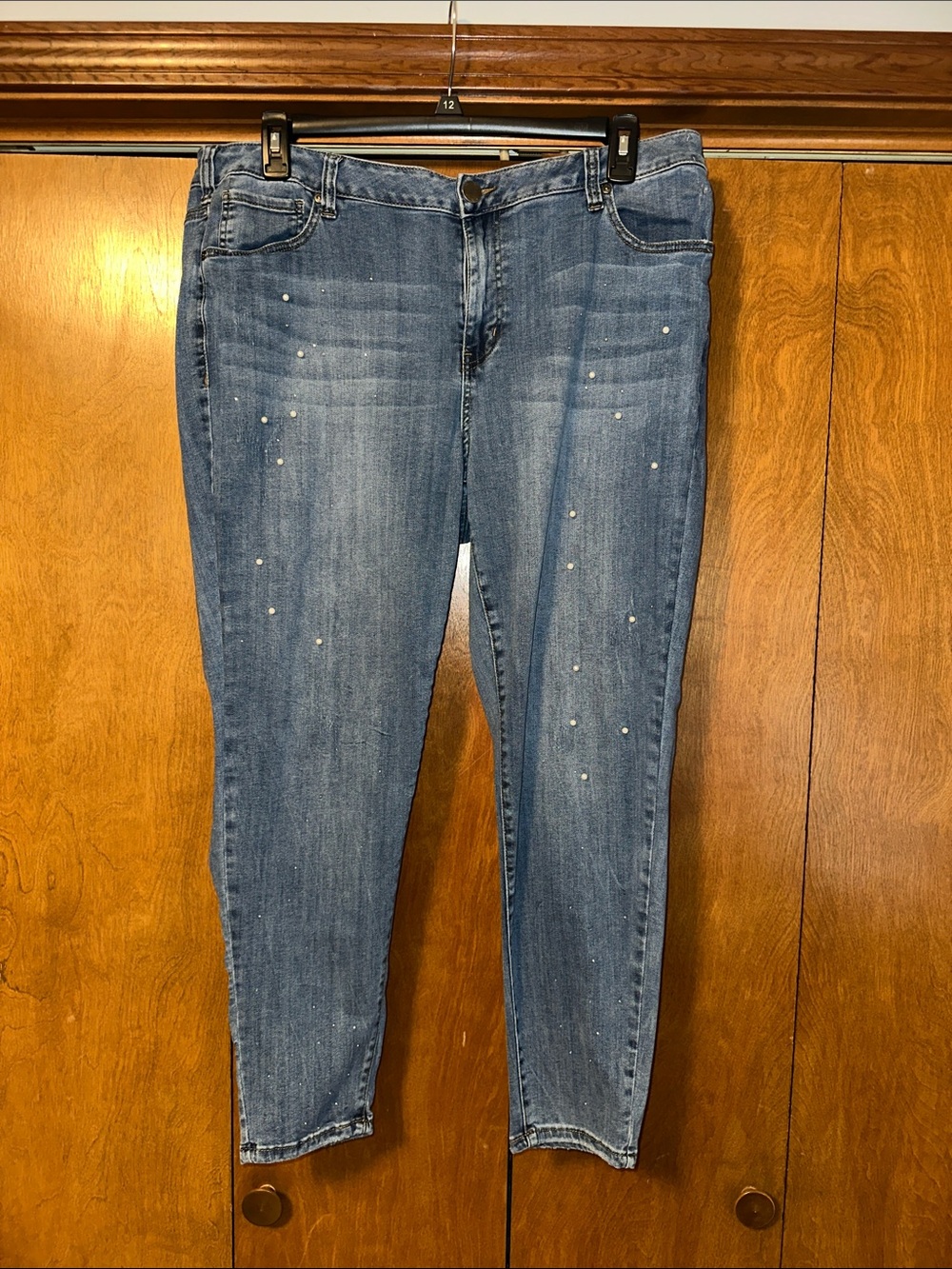 Lane Bryant Medium Blue Skinny Jeans with Stud Accents